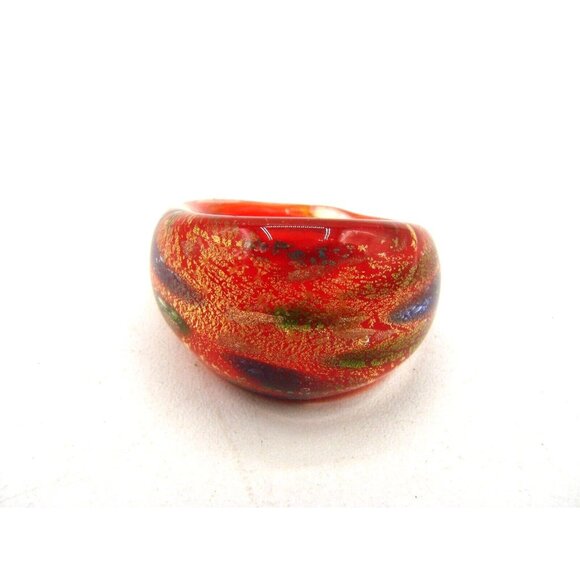 Pier One Blown Glass Cosmic Ring Domed Orange Red Gold Chromatic Lampwork Sz 7.5 - Picture 2 of 11